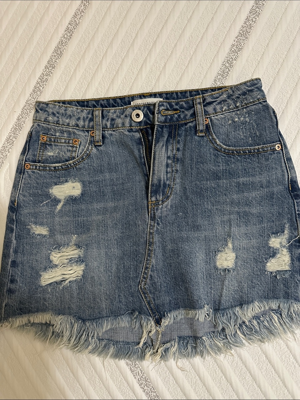 Dance & Marvel Distressed Blue Denim Mini Skirt